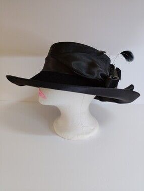 August Hats Black Wide-Brim Dress Hat with Satin Band & Feather